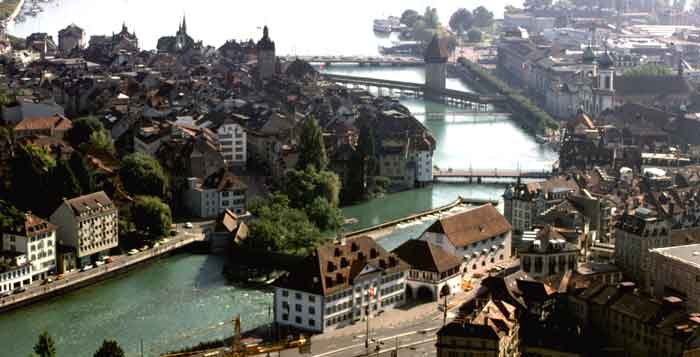 Reuss River and Chapel Bridge - Lucerne, Switzerland